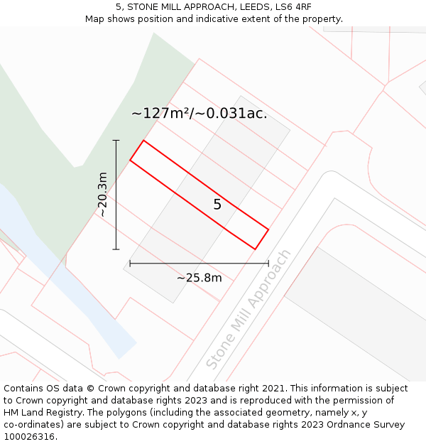 5, STONE MILL APPROACH, LEEDS, LS6 4RF: Plot and title map