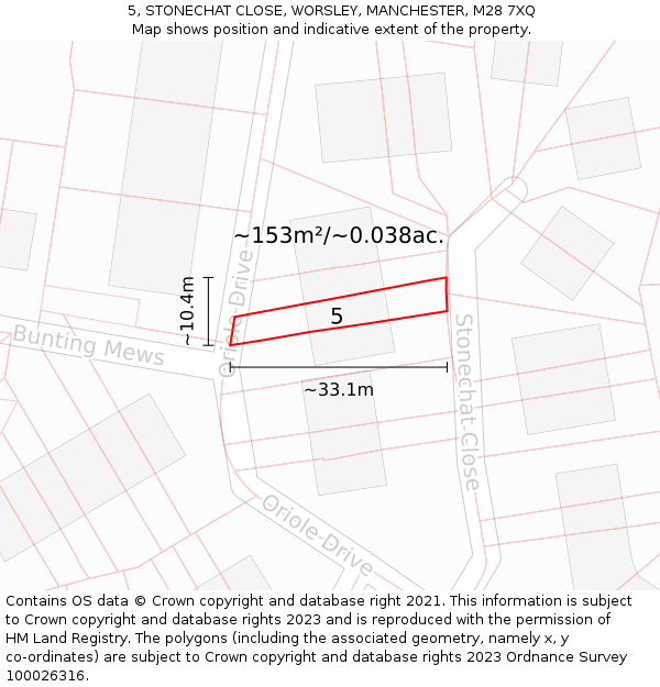 5, STONECHAT CLOSE, WORSLEY, MANCHESTER, M28 7XQ: Plot and title map