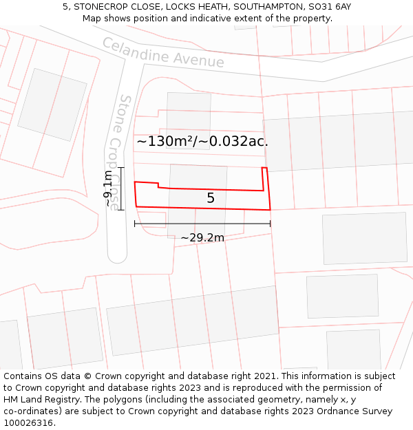 5, STONECROP CLOSE, LOCKS HEATH, SOUTHAMPTON, SO31 6AY: Plot and title map