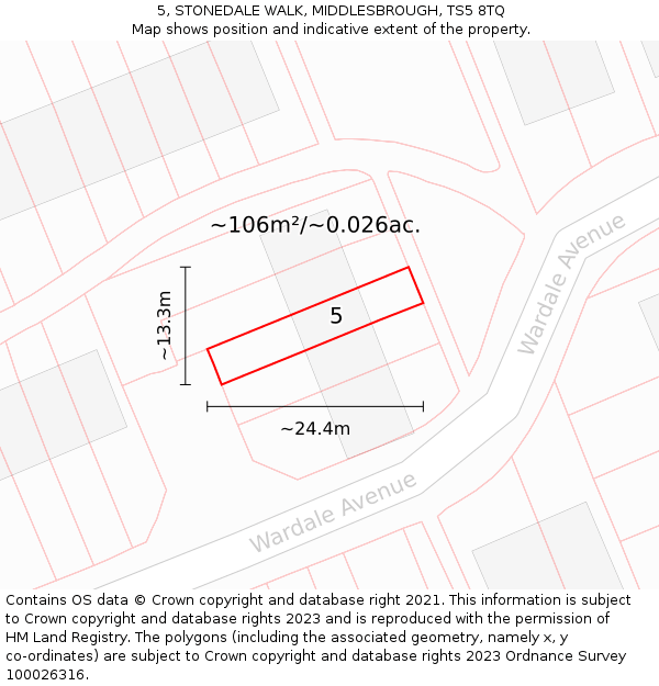 5, STONEDALE WALK, MIDDLESBROUGH, TS5 8TQ: Plot and title map