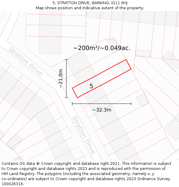 5, STRATTON DRIVE, BARKING, IG11 9HJ: Plot and title map