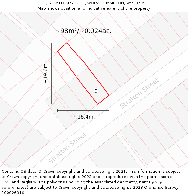 5, STRATTON STREET, WOLVERHAMPTON, WV10 9AJ: Plot and title map