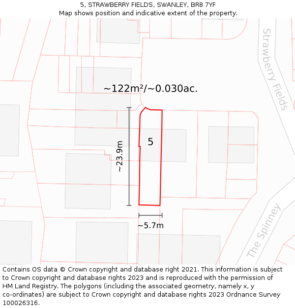 5, STRAWBERRY FIELDS, SWANLEY, BR8 7YF: Plot and title map