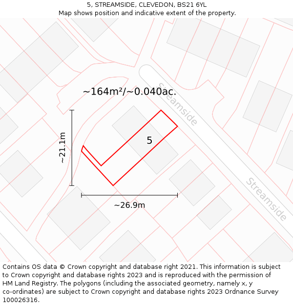 5, STREAMSIDE, CLEVEDON, BS21 6YL: Plot and title map