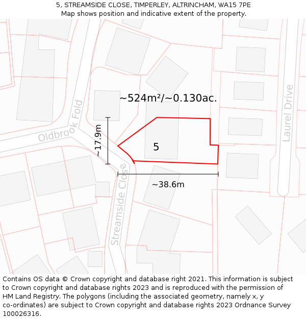 5, STREAMSIDE CLOSE, TIMPERLEY, ALTRINCHAM, WA15 7PE: Plot and title map