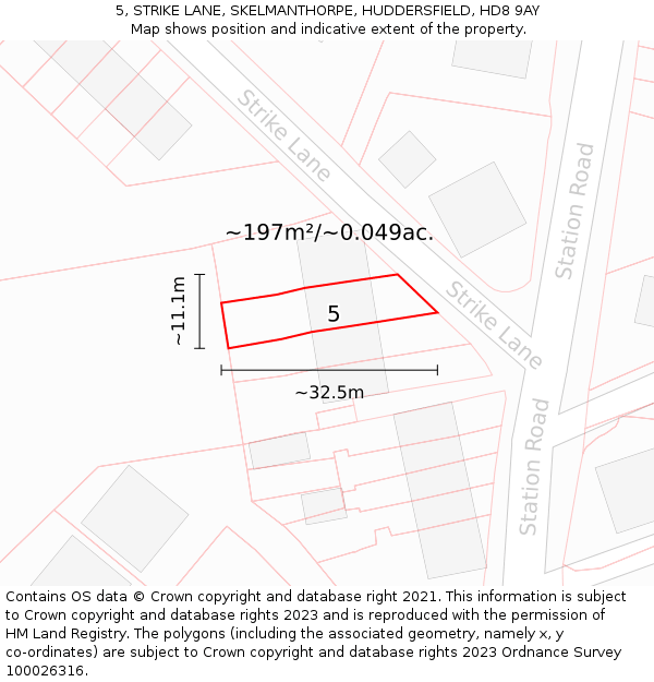 5, STRIKE LANE, SKELMANTHORPE, HUDDERSFIELD, HD8 9AY: Plot and title map