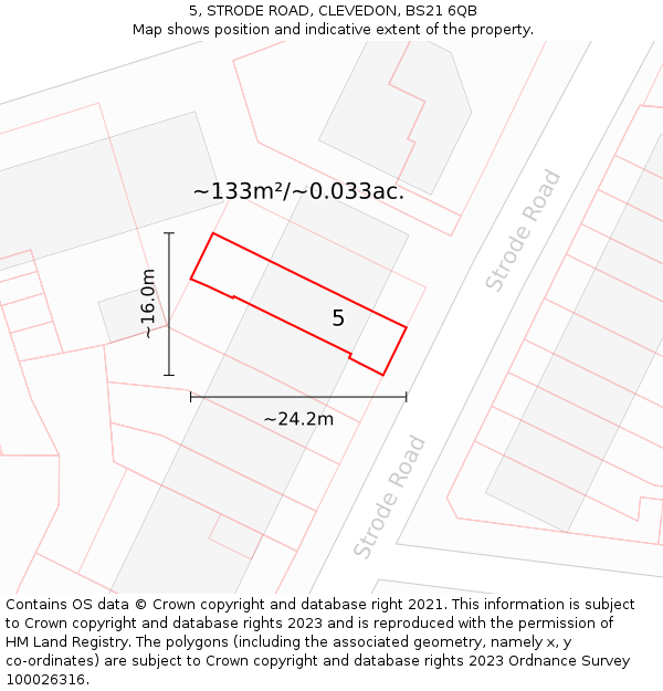 5, STRODE ROAD, CLEVEDON, BS21 6QB: Plot and title map