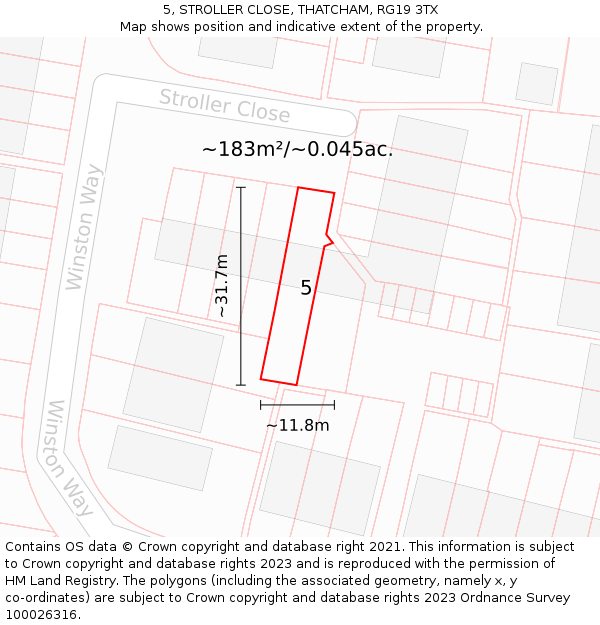 5, STROLLER CLOSE, THATCHAM, RG19 3TX: Plot and title map