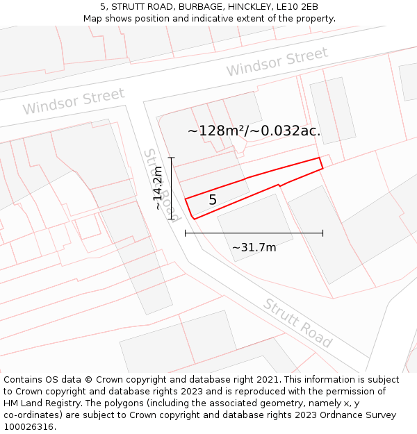 5, STRUTT ROAD, BURBAGE, HINCKLEY, LE10 2EB: Plot and title map