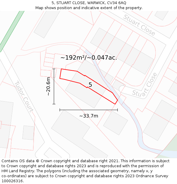 5, STUART CLOSE, WARWICK, CV34 6AQ: Plot and title map