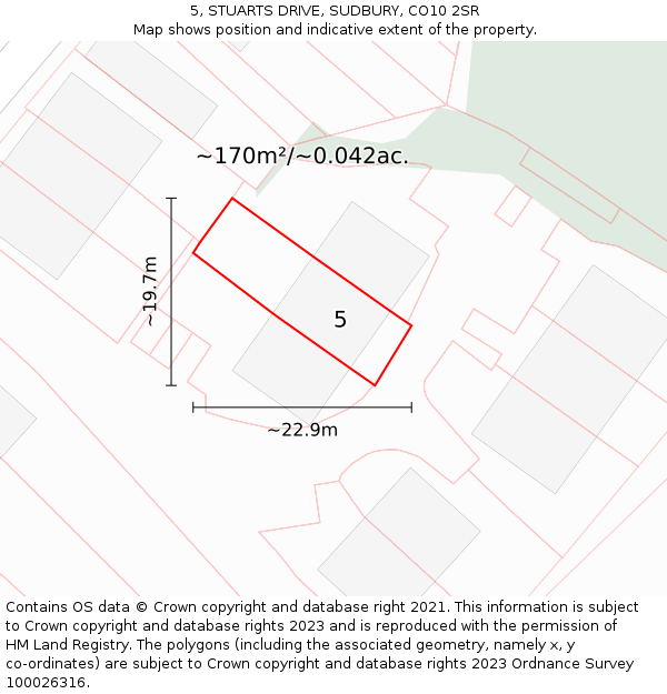 5, STUARTS DRIVE, SUDBURY, CO10 2SR: Plot and title map