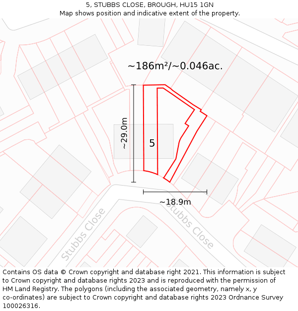 5, STUBBS CLOSE, BROUGH, HU15 1GN: Plot and title map