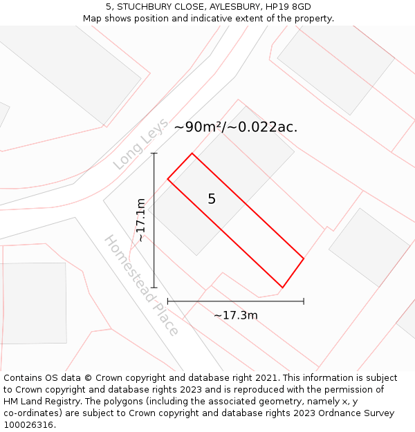 5, STUCHBURY CLOSE, AYLESBURY, HP19 8GD: Plot and title map