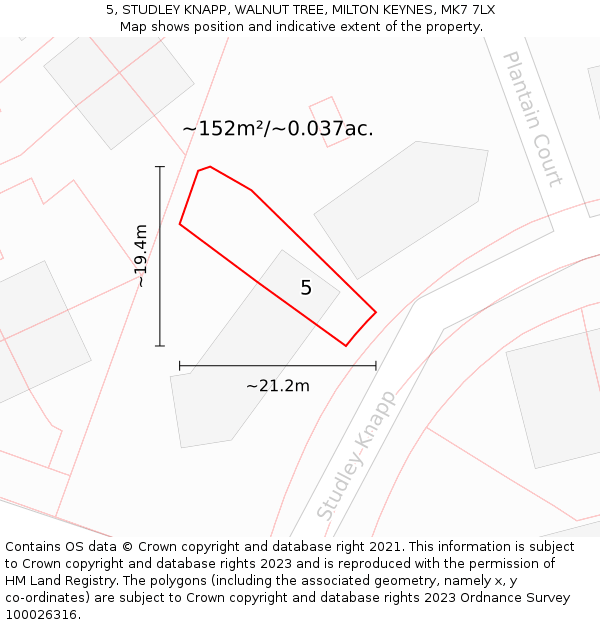 5, STUDLEY KNAPP, WALNUT TREE, MILTON KEYNES, MK7 7LX: Plot and title map