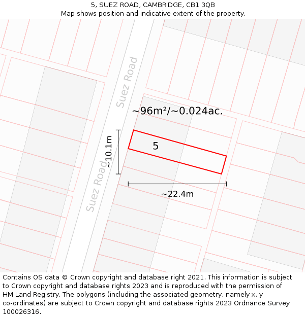 5, SUEZ ROAD, CAMBRIDGE, CB1 3QB: Plot and title map