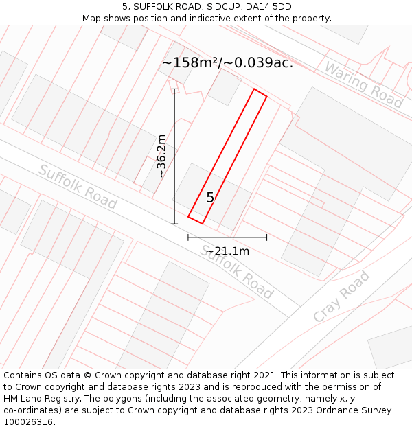 5, SUFFOLK ROAD, SIDCUP, DA14 5DD: Plot and title map