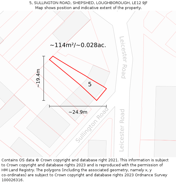 5, SULLINGTON ROAD, SHEPSHED, LOUGHBOROUGH, LE12 9JF: Plot and title map