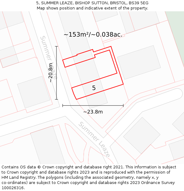 5, SUMMER LEAZE, BISHOP SUTTON, BRISTOL, BS39 5EG: Plot and title map