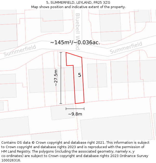 5, SUMMERFIELD, LEYLAND, PR25 3ZG: Plot and title map