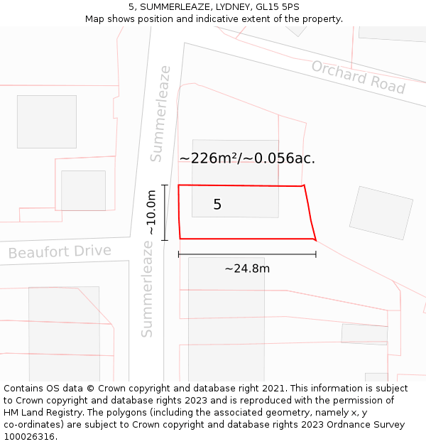 5, SUMMERLEAZE, LYDNEY, GL15 5PS: Plot and title map