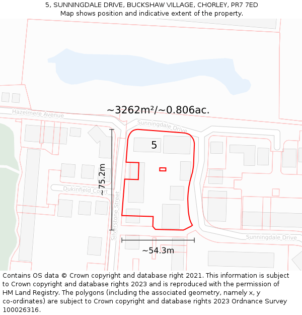 5, SUNNINGDALE DRIVE, BUCKSHAW VILLAGE, CHORLEY, PR7 7ED: Plot and title map