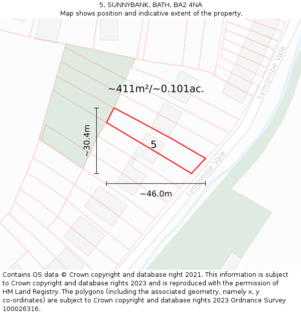 5, SUNNYBANK, BATH, BA2 4NA: Plot and title map