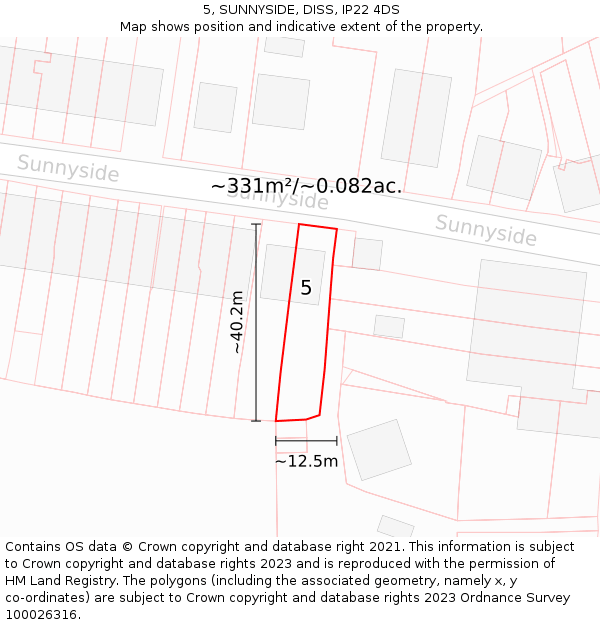 5, SUNNYSIDE, DISS, IP22 4DS: Plot and title map