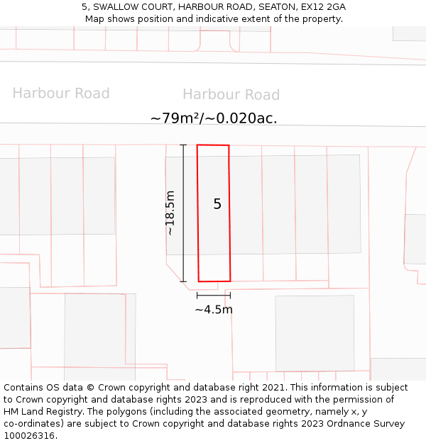 5, SWALLOW COURT, HARBOUR ROAD, SEATON, EX12 2GA: Plot and title map