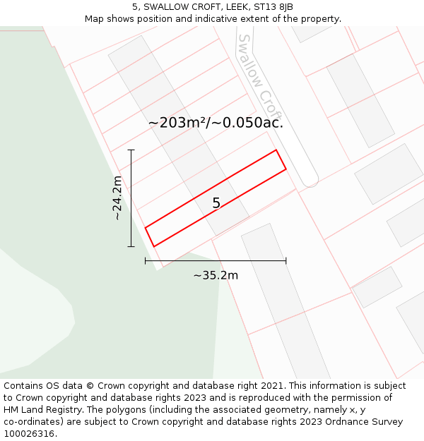 5, SWALLOW CROFT, LEEK, ST13 8JB: Plot and title map