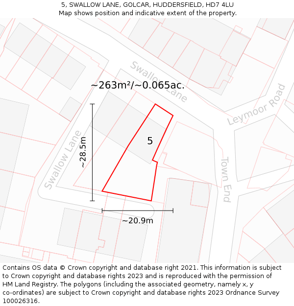 5, SWALLOW LANE, GOLCAR, HUDDERSFIELD, HD7 4LU: Plot and title map