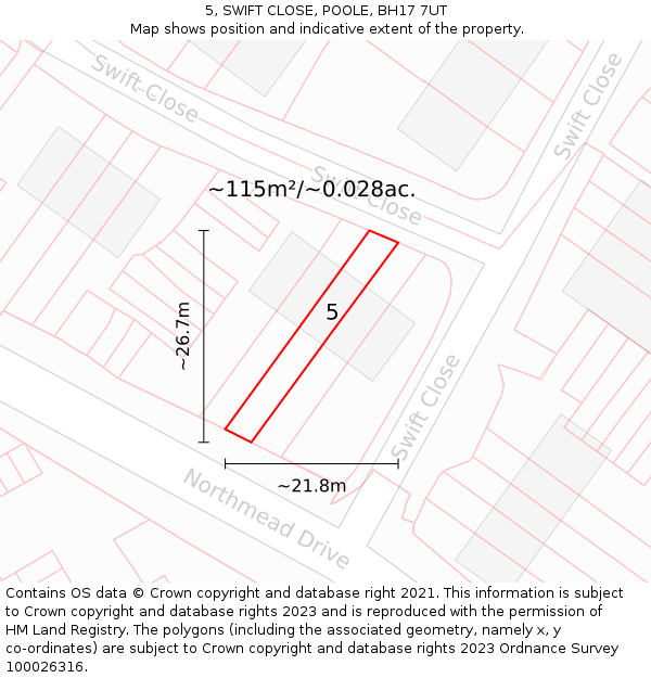 5, SWIFT CLOSE, POOLE, BH17 7UT: Plot and title map