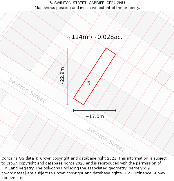 5, SWINTON STREET, CARDIFF, CF24 2NU: Plot and title map