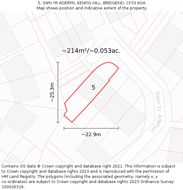 5, SWN YR ADERYN, KENFIG HILL, BRIDGEND, CF33 6GA: Plot and title map