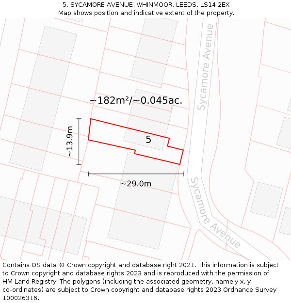 5, SYCAMORE AVENUE, WHINMOOR, LEEDS, LS14 2EX: Plot and title map