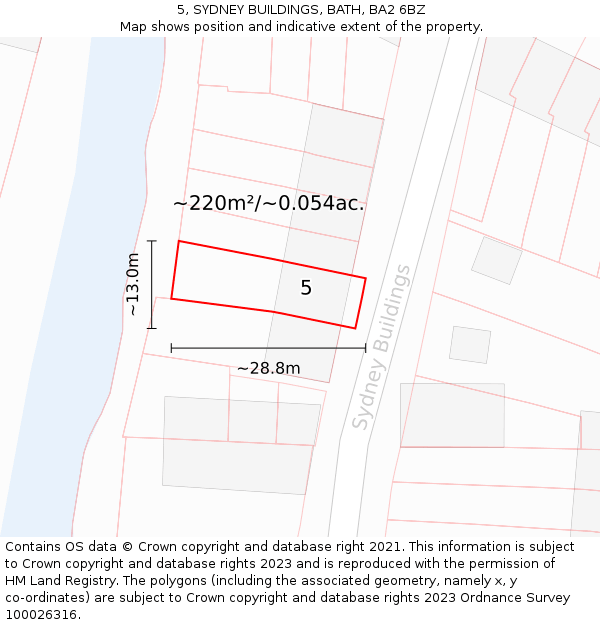 5, SYDNEY BUILDINGS, BATH, BA2 6BZ: Plot and title map