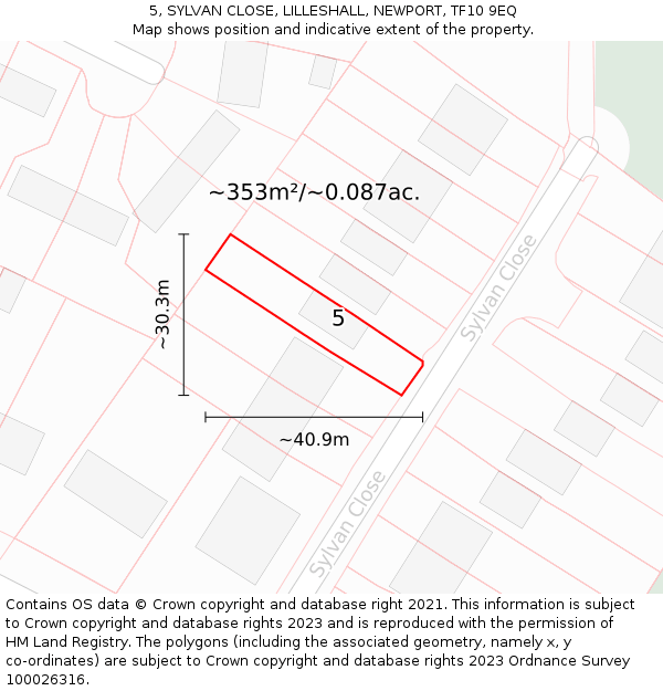5, SYLVAN CLOSE, LILLESHALL, NEWPORT, TF10 9EQ: Plot and title map