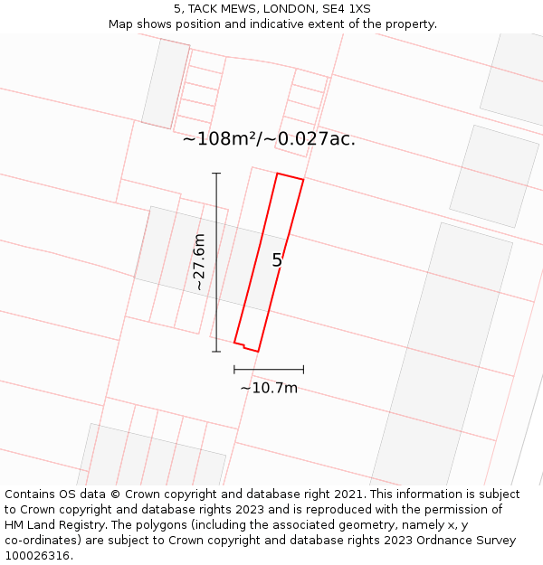 5, TACK MEWS, LONDON, SE4 1XS: Plot and title map