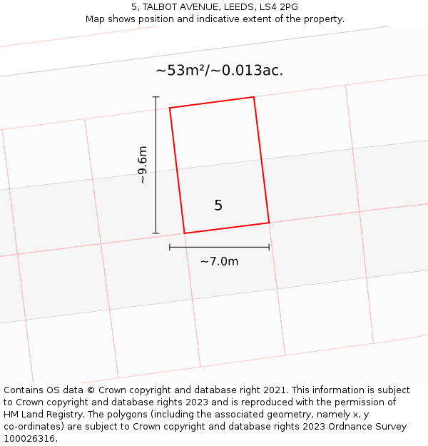 5, TALBOT AVENUE, LEEDS, LS4 2PG: Plot and title map