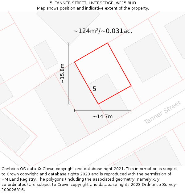 5, TANNER STREET, LIVERSEDGE, WF15 8HB: Plot and title map