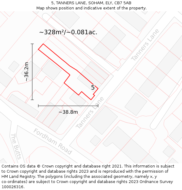 5, TANNERS LANE, SOHAM, ELY, CB7 5AB: Plot and title map