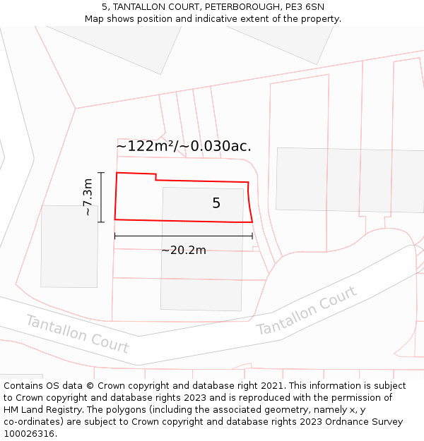 5, TANTALLON COURT, PETERBOROUGH, PE3 6SN: Plot and title map