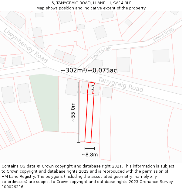 5, TANYGRAIG ROAD, LLANELLI, SA14 9LF: Plot and title map