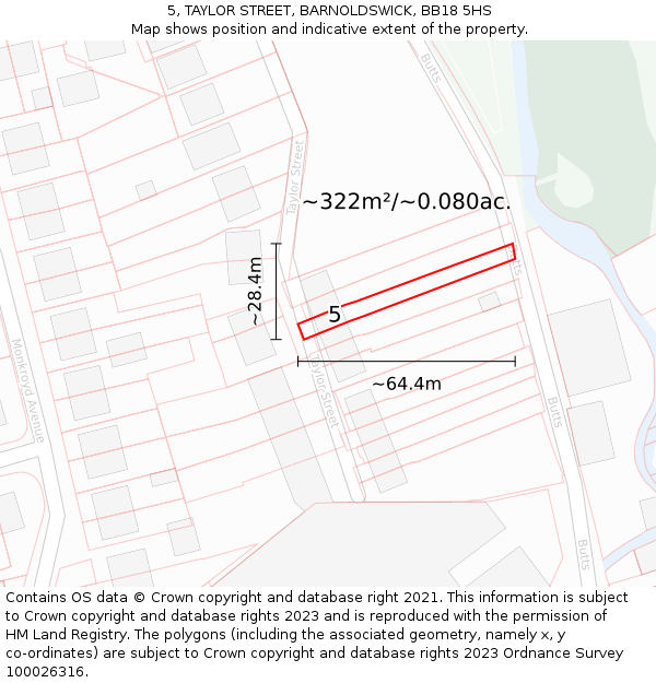 5, TAYLOR STREET, BARNOLDSWICK, BB18 5HS: Plot and title map