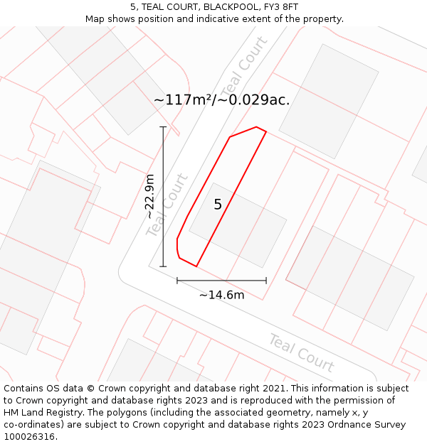 5, TEAL COURT, BLACKPOOL, FY3 8FT: Plot and title map