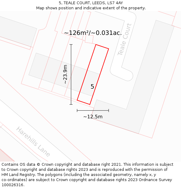 5, TEALE COURT, LEEDS, LS7 4AY: Plot and title map