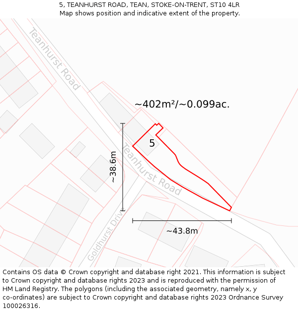 5, TEANHURST ROAD, TEAN, STOKE-ON-TRENT, ST10 4LR: Plot and title map