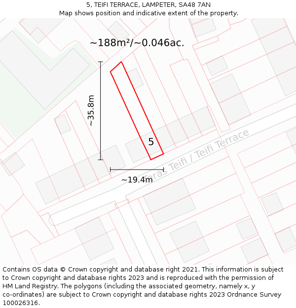 5, TEIFI TERRACE, LAMPETER, SA48 7AN: Plot and title map