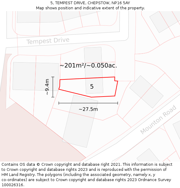 5, TEMPEST DRIVE, CHEPSTOW, NP16 5AY: Plot and title map