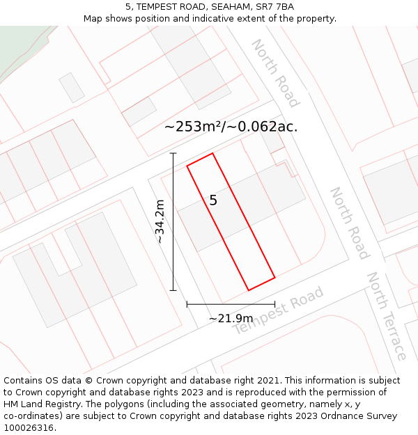 5, TEMPEST ROAD, SEAHAM, SR7 7BA: Plot and title map