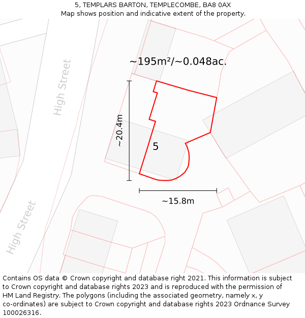 5, TEMPLARS BARTON, TEMPLECOMBE, BA8 0AX: Plot and title map